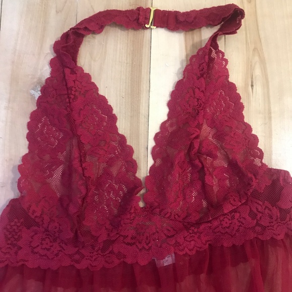 Red Victoria’s Secret Sheer Lace Halter Babydoll - Picture 12 of 17
